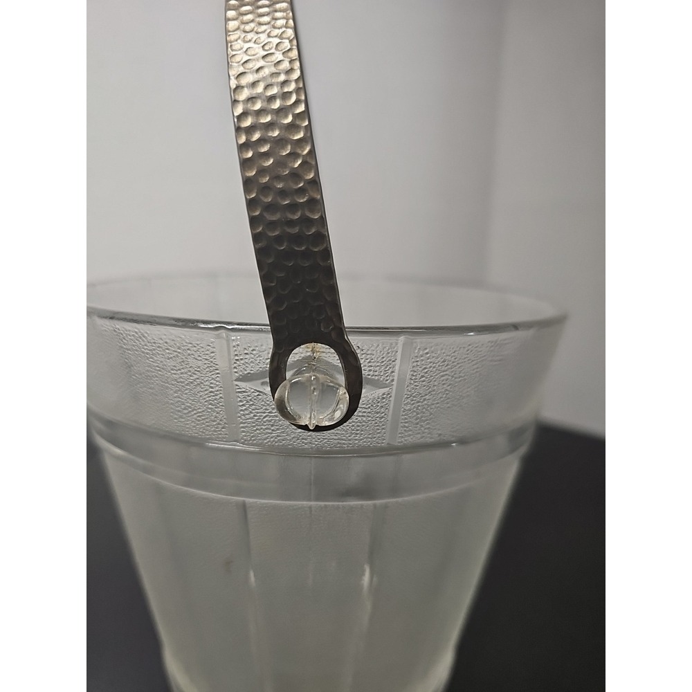 Vintagr Depression Textured Clear Glass Keg Barware Ice Bucket w/ Handle & Tongs - Picture 9 of 10